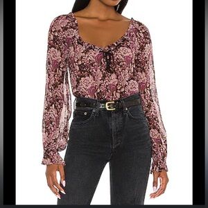 PAIGE Floral Silk Blouse in Mauve & Black